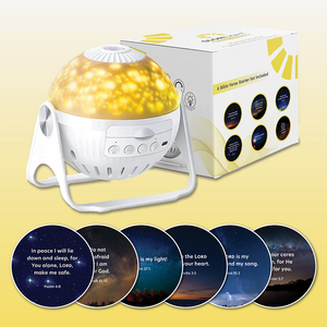 GloriLight lit up in gold next to box at the top center. Underneath are the six starter set discs all collated left to right. First disc you can read Trust in the Lord with all your heart, Proverbs 3:5.